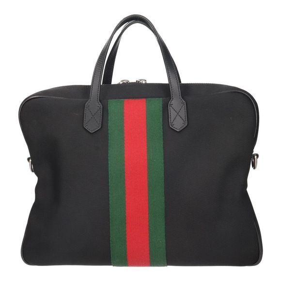 Gucci GG Briefcase Black Business Handbag Tote Stripe - Picture 3 of 13